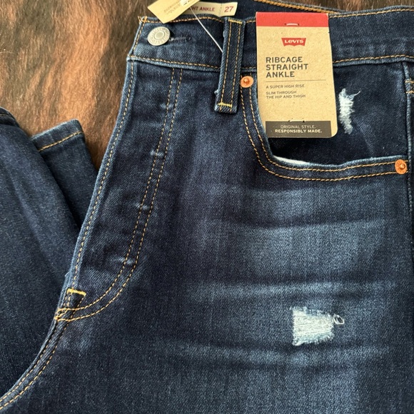 LEVI’s Distressed Ribcage Straight Ankle Jeans Size 27 Blue - Picture 12 of 13